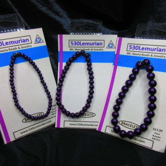 Purple Glass Pearl 7" Stretchy Bracelet Lot Of 3 Different Bracelets - Picture 1 of 4